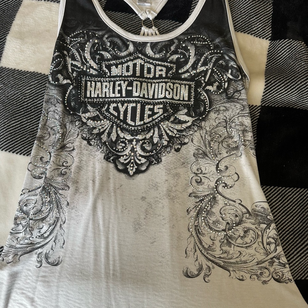 Harley-Davidson Fitted Black and White Tank Top